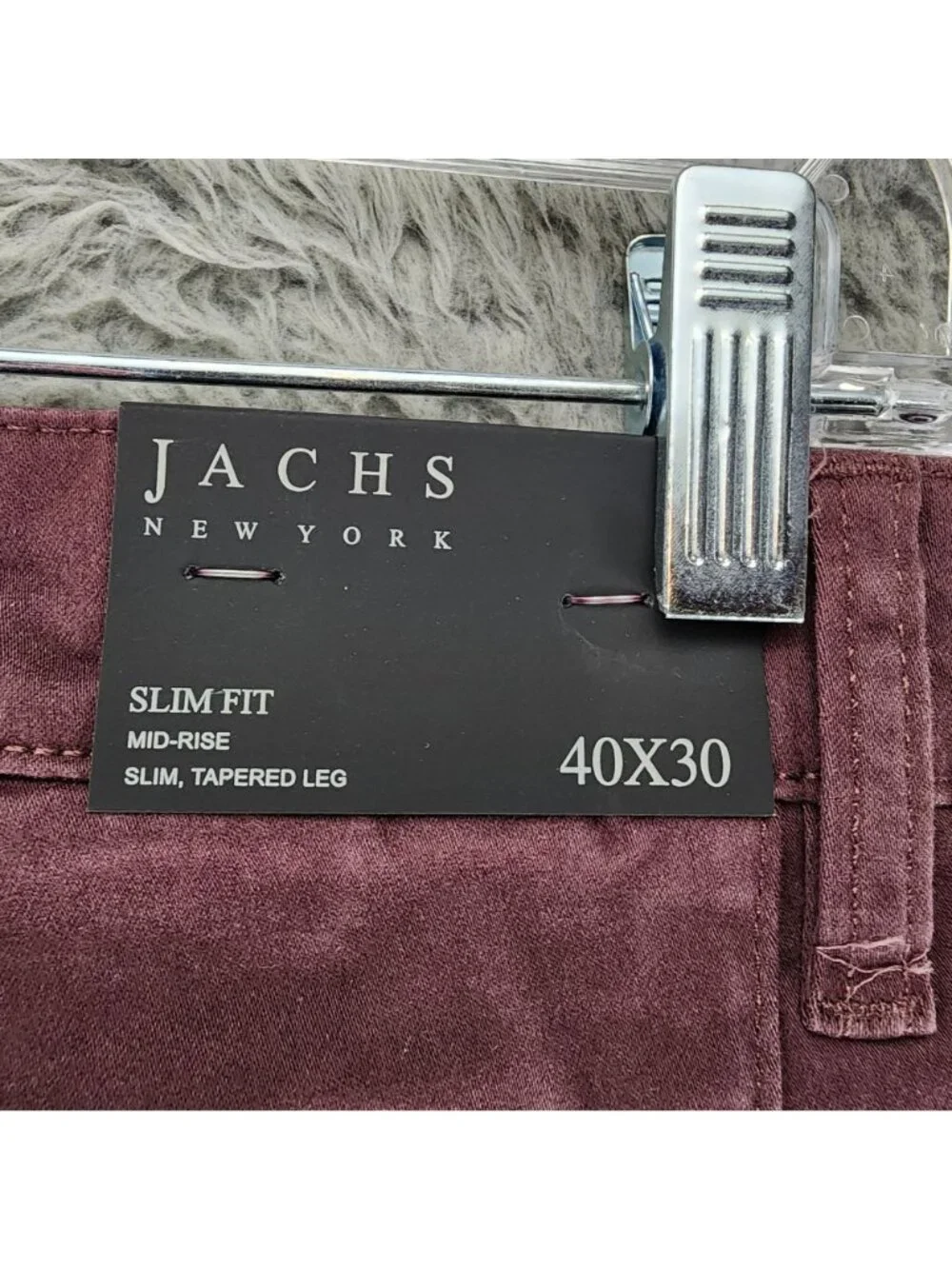 Jachs Pants Mens 40x30 Burgundy Red Stretch Mid Rise Slim Fit Tapered Leg *NWT*